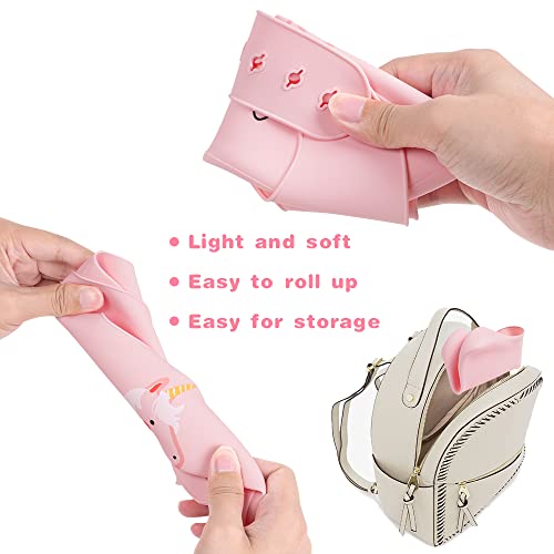 Vicloon Silikon Baby Lätzchen, 2 Stück Baby Lätzchen mit Auffangschale, BPA Frei, Einfache Reinigung, Wasserdicht Silikon-lätzchen für Jungen Mädchen, Kaninchen-Einhorn（Rosa）