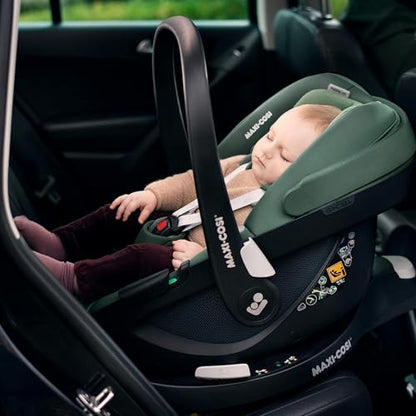 Maxi-Cosi Pebble 360 i-Size Babyschale Drehbar, Neugeborenen Autositz 360 Grad, 0–15 Monate (40–83 cm), Drehung mit einer, ClimaFlow, Easy-In-Gurt, G-CELL Seitenaufprallschutz, Essential Green