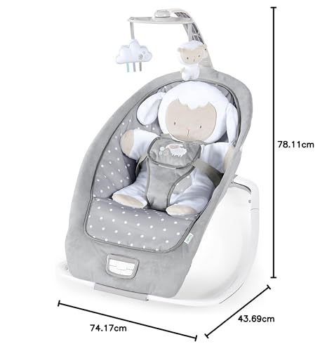 Ingenuity, Cuddle Lamb Babywippe Babyschaukel mit Schaukelfunktion und Vibrationen, Spielbogen mit 2 Plüsch Spielzeug, Musik, 4 Naturgeräuschen und Lautstärkeregler, ab Geburt bis 18 kg