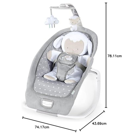Ingenuity, Cuddle Lamb Babywippe Babyschaukel mit Schaukelfunktion und Vibrationen, Spielbogen mit 2 Plüsch Spielzeug, Musik, 4 Naturgeräuschen und Lautstärkeregler, ab Geburt bis 18 kg