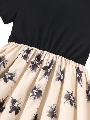 SweatyRocks Mädchen Kleid Blümchenmuster Sommerkleid Kurzarm Midikleid Rundkragen Kleider Langes Blumenkleid A Linie Freizeitkleid Casualkleid