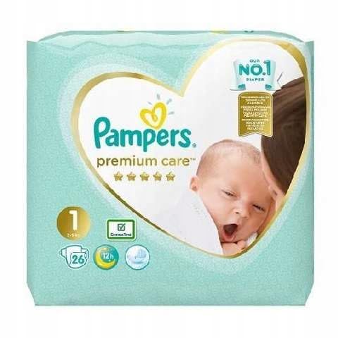 Pampers Nappies Size 1 (2-5 kg) Premium Care Nappies, Pack of 26, Best Comfort and Protection for Sensitive Skin Pampers