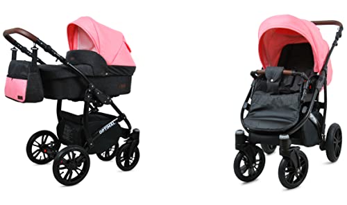 BabyLux® Kinderwagen Set 4 in 1 - Optimal - incl. Babywanne, Buggy Sportsitz, Auto-Babyschale, ISOFIX-Basisstation - Autositz - Kinderwagenset - Kombikinderwagen mit Wickeltasche usw.