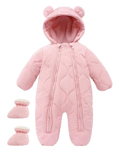 FEOYA Baby Winter Jumpsuit with Hood Snowsuit Down Suit Romper Thermal Outdoor Snow Jumpsuit Long Sleeve Down Shoes 3-18 Months