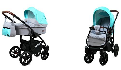 BabyLux® Kinderwagen Set 4 in 1 - Optimal - incl. Babywanne, Buggy Sportsitz, Auto-Babyschale, ISOFIX-Basisstation - Autositz - Kinderwagenset - Kombikinderwagen mit Wickeltasche usw.