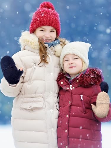 Geyoga 3er Pack Fingerlose Handschuhe mit Klappe Damen Winter Halbfinger Fäustlinge Handschuhe für Kinder