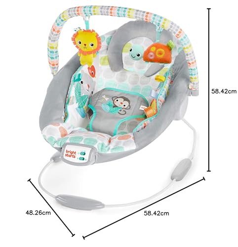 Bright Starts, Babywippe Babyschaukel mit beruhigenden Vibrationen, Babysitz, Musik, abnehmbarer Spielbügel, 0-6 Monate, bis zu 20 lbs (Whimsical Wild)