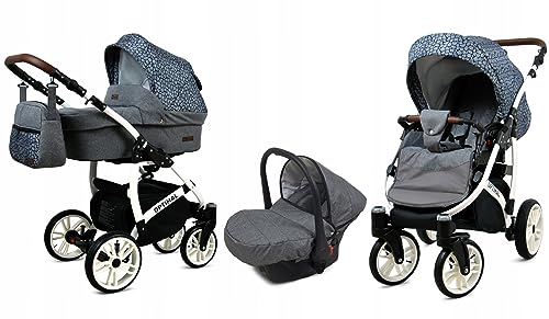 BabyLux® Kinderwagen Set 4 in 1 - Optimal - incl. Babywanne, Buggy Sportsitz, Auto-Babyschale, ISOFIX-Basisstation - Autositz - Kinderwagenset - Kombikinderwagen mit Wickeltasche usw.