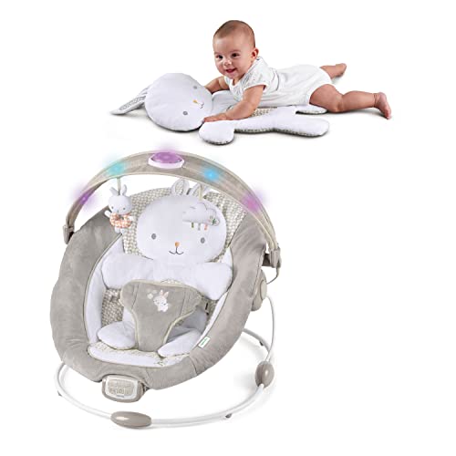 Ingenuity, InLighten Babywippe Babyschaukel mit Lichtern, Nate Bunny, Spielzeugleiste, Vibrationen, Geräuschen, Tummy Time Kissenmatte, bis zu 20 lbs, Neugeborenes+