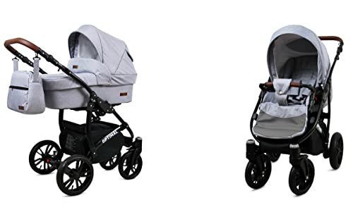 BabyLux® Kinderwagen Set 4 in 1 - Optimal - incl. Babywanne, Buggy Sportsitz, Auto-Babyschale, ISOFIX-Basisstation - Autositz - Kinderwagenset - Kombikinderwagen mit Wickeltasche usw.