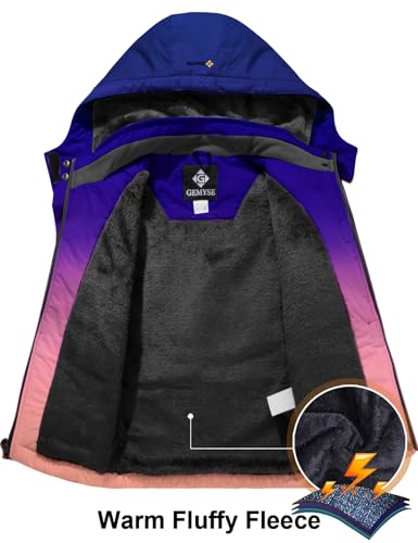 GEMYSE Girls' Waterproof Ski Jacket Windproof Fleece Outdoor Winter Jacket Rain Jacket with Hood