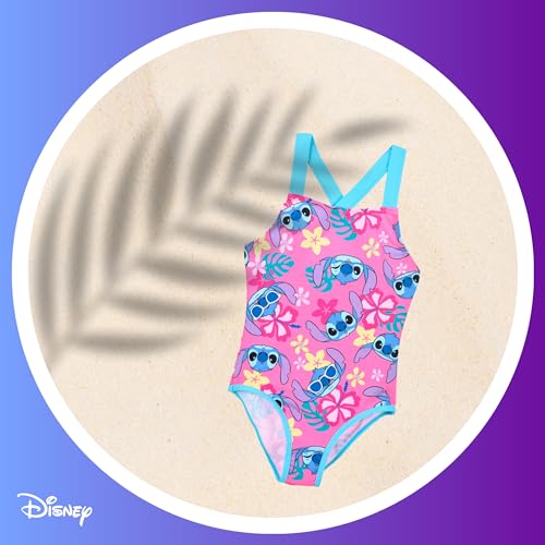 Disney Stitch Badeanzug für Mädchen, Tropisches Design Einteiliger Badeanzug, Größen 3 bis 8 Jahre