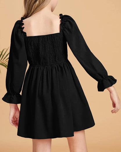 Haloumoning Mädchen Kleid Rüschen Langarmkleid A-Linie Freizeitkleid Chiffon Prinzessin Partykleid Festlich Herbst Winter Kleid für Hochzeit Geburtstag Ball