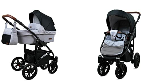 BabyLux® Kinderwagen Set 4 in 1 - Optimal - incl. Babywanne, Buggy Sportsitz, Auto-Babyschale, ISOFIX-Basisstation - Autositz - Kinderwagenset - Kombikinderwagen mit Wickeltasche usw.