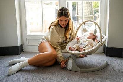MoMi KENANI baby bouncer for children up to 9 kg, foldable, with remote control &amp; Bluetooth for connecting to a smartphone, battery or power connection, with 5-point safety belt, sun protection, insect net 