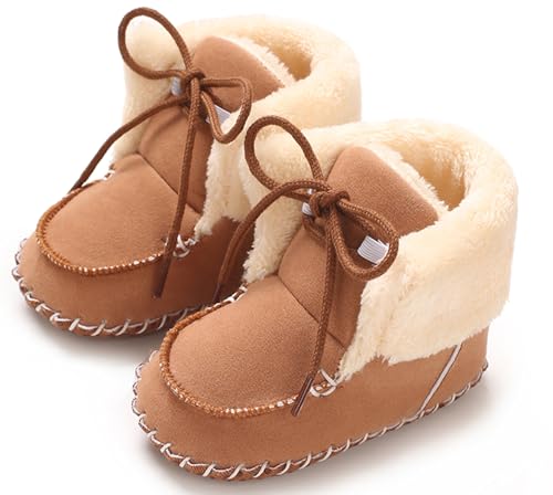 Adigau Baby Boys Girls Winter Boots Soft Sole Warm Boots Lace Flat Prewalker Snow Boots 0-18 Months