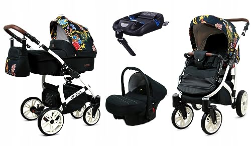 BabyLux® Kinderwagen Set 4 in 1 - Optimal - incl. Babywanne, Buggy Sportsitz, Auto-Babyschale, ISOFIX-Basisstation - Autositz - Kinderwagenset - Kombikinderwagen mit Wickeltasche usw.