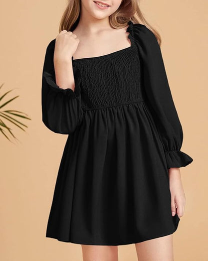 Haloumoning Mädchen Kleid Rüschen Langarmkleid A-Linie Freizeitkleid Chiffon Prinzessin Partykleid Festlich Herbst Winter Kleid für Hochzeit Geburtstag Ball