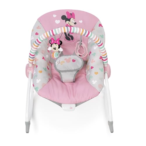 Bright Starts, Disney Baby Minnie Mouse Forever Besties, Wippe für Babies und Kleinkinder, mit beruhigenden Vibrationen, abnehmbarem Spielzeugbogen und 2 Spielzeugen, rose, 12209