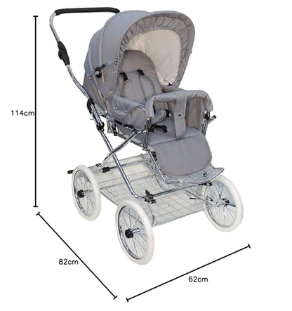 EICHHORN Kinderwagen Retro buggy sports buggy with leather strap frame and slider height adjustment, changeable viewing direction, fabric grey (EVA wheel)