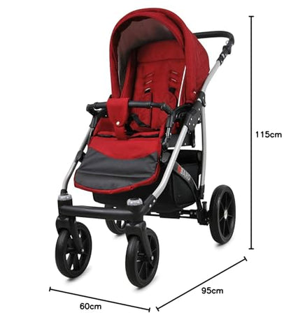 BabyLux® Bambimo Qbaro 3-in-1 Pushchair Set Including Baby Carrycot, Buggy Sports Seat, Car Seat - Car Seat - Pram Set - Combination Pram with Changing Bag, Rain Cover etc. 