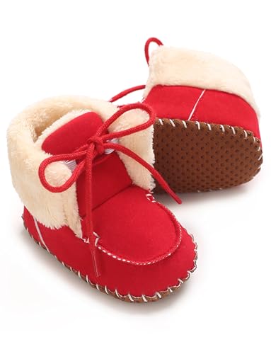 Adigau Baby Boys Girls Winter Boots Soft Sole Warm Boots Lace Flat Prewalker Snow Boots 0-18 Months