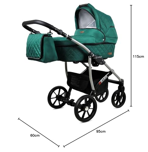 BabyLux® Bambimo Qbaro 3-in-1 Pushchair Set Including Baby Carrycot, Buggy Sports Seat, Car Seat - Car Seat - Pram Set - Combination Pram with Changing Bag, Rain Cover etc. 