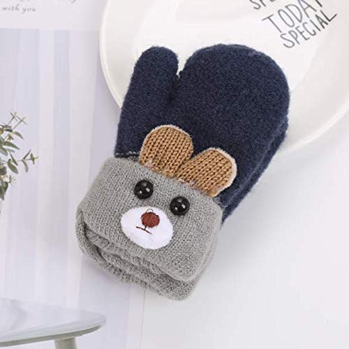 Kids Winter Gloves Mittens Baby Cartoon Mitten Neck Gloves Thick Double Knitted Glove with Plush,0 - 3 years old, Playing, Running, Skiing