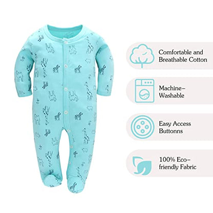 Amo nenes Schlafstrampler Baby Jungen Overall 3er Pack Unisex Pyjamas Baumwolle Strampler Jumpsuits Langarm Spieler Babykleidung mit 0-7 Monate