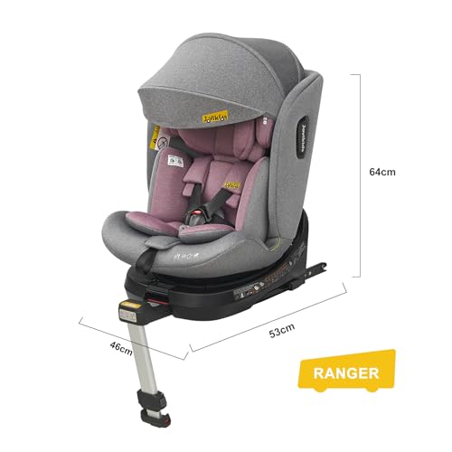 Jovikids 360° Drehbar Kindersitz mit ISOFIX, i-Size 40-150cm(ab Geburt -12 Jahre) Baby Autositz Reboarder mit Liegefunktion & Abnehmbar Vordach, ECE R129 (Rosa) - Meloni2