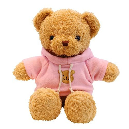 TROYSINC Teddy Bear Soft Fur Teddy Bear with Hood Paw Print Plush Toy Cuddly Toy Stuffed Toy Gift (Red, 30 cm)