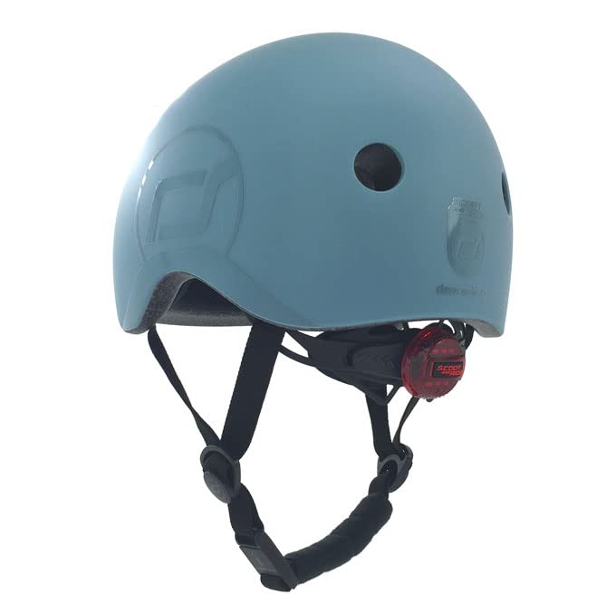 Scoot and Ride Babyhelm mit verstellbaren Trägern, Mattes Finish, Größen XXS, inklusive LED-Sicherheitslicht und weicher Fleece-Polsterung für zusätzlichen Schutz