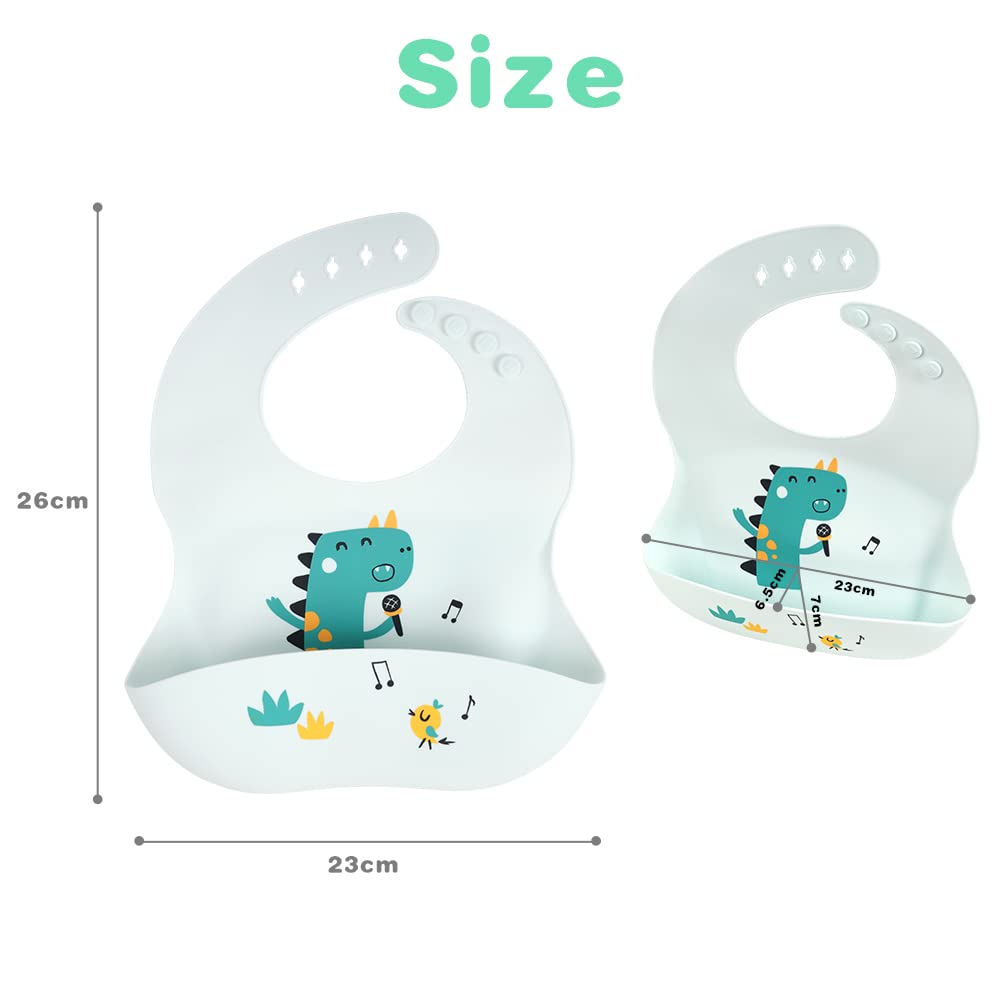 Vicloon Silikon Baby Lätzchen, 2 Stück Baby Lätzchen mit Auffangschale, BPA Frei, Einfache Reinigung, Wasserdicht Silikon-lätzchen für Jungen Mädchen, Kaninchen-Einhorn（Rosa）