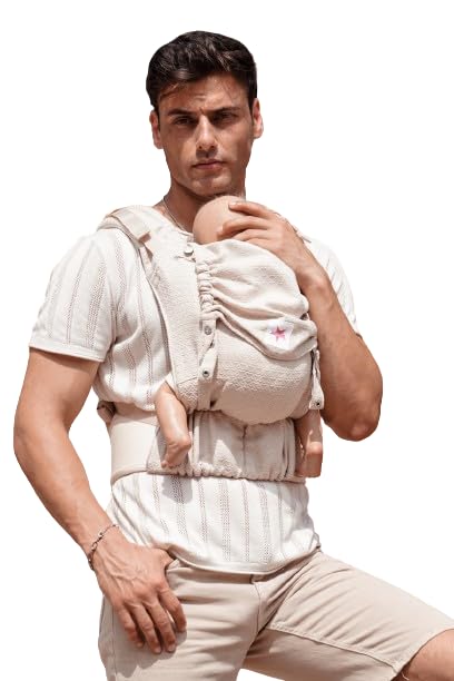 KOKADI Flip X Heart2Heart Cream (Unisize) - Die perfekte Kombi aus dem Komfort eines Fullbuckles und dem Tragen überkreuzt - Ab Geburt - 15 kg, handgefertigt aus 100% Bio-Baumwolle - Beige