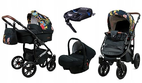 BabyLux® Kinderwagen Set 4 in 1 - Optimal - incl. Babywanne, Buggy Sportsitz, Auto-Babyschale, ISOFIX-Basisstation - Autositz - Kinderwagenset - Kombikinderwagen mit Wickeltasche usw.