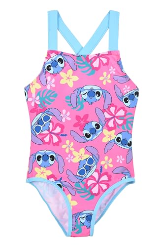 Disney Stitch Badeanzug für Mädchen, Tropisches Design Einteiliger Badeanzug, Größen 3 bis 8 Jahre