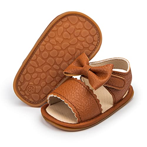 Sonsage Infant Baby Girls Boys Summer Sandals Newborn Bow Crib Sandals Outdoor Beach Toddler PU Leather Soft Rubber Sole Dress Flat First Walking Shoes, a01 Black, 3-18 Months