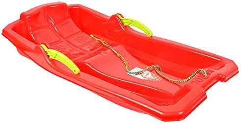 MARMAT Children’s Sledge, Bobsleigh, Toboggan, Snow Slider, Brake Lever, Pull Rope, Snow, Winter, red
