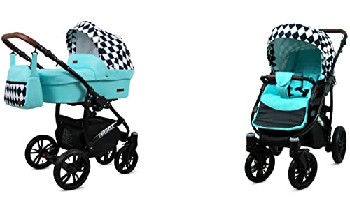 BabyLux® Kinderwagen Set 4 in 1 - Optimal - incl. Babywanne, Buggy Sportsitz, Auto-Babyschale, ISOFIX-Basisstation - Autositz - Kinderwagenset - Kombikinderwagen mit Wickeltasche usw.