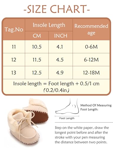 Adigau Baby Boys Girls Winter Boots Soft Sole Warm Boots Lace Flat Prewalker Snow Boots 0-18 Months