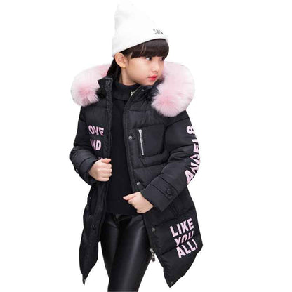 Down Jacket Girls Children's Parka Hooded Jacket Coat Long Jacket Made of Faux Fur Warm Winter