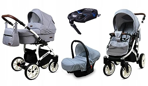 BabyLux® Kinderwagen Set 4 in 1 - Optimal - incl. Babywanne, Buggy Sportsitz, Auto-Babyschale, ISOFIX-Basisstation - Autositz - Kinderwagenset - Kombikinderwagen mit Wickeltasche usw.