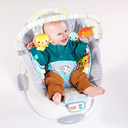 Bright Starts, Babywippe Babyschaukel mit beruhigenden Vibrationen, Babysitz, Musik, abnehmbarer Spielbügel, 0-6 Monate, bis zu 20 lbs (Whimsical Wild)