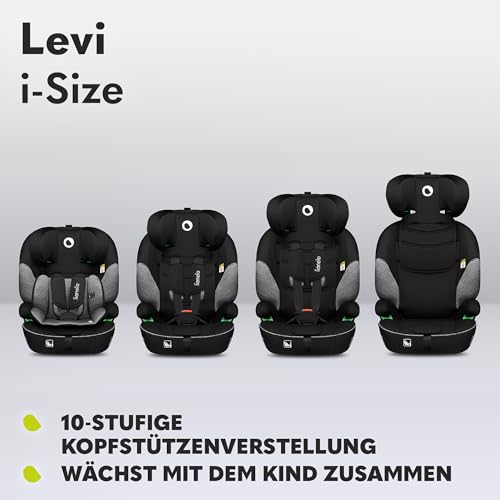 LIONELO LEVI I-SIZE 76-150 cm Kinderautositz, Gruppe 1 2 3, Seitenschutz, 10 Grad Kopfstützenverstellung Bequeme Armlehnen Verstellbare Rückenlehne, R129 i-Size