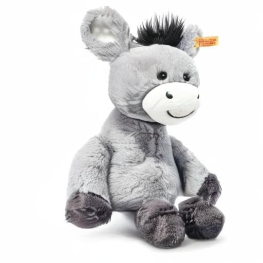 Steiff Cuddly Toy Dinkie Donkey, Cute Stuffed Toy with Plastic Eyes, Children, Boys & Girls, Friends, Plush Toy 20 cm, Light Grey, 073922
