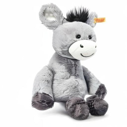 Steiff Cuddly Toy Dinkie Donkey, Cute Stuffed Toy with Plastic Eyes, Children, Boys & Girls, Friends, Plush Toy 20 cm, Light Grey, 073922