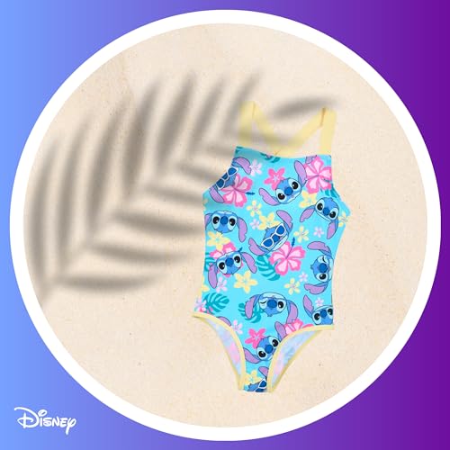 Disney Stitch Badeanzug für Mädchen, Tropisches Design Einteiliger Badeanzug, Größen 3 bis 8 Jahre