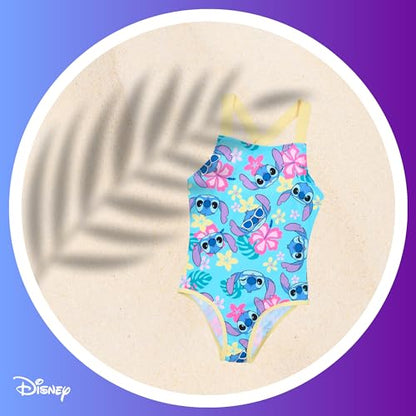 Disney Stitch Badeanzug für Mädchen, Tropisches Design Einteiliger Badeanzug, Größen 3 bis 8 Jahre