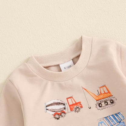 Baby Boys Soft Clothing Sets Toddler Cute Two Piece Outfit Long Sleeve Tractor Print Sweatshirt and Trousers Set Autumn Winter Jogging Suit 