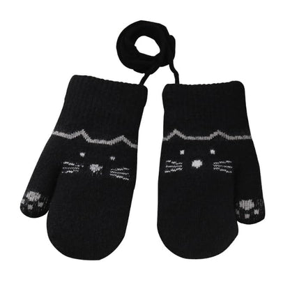 Kids Winter Gloves Mittens Baby Cartoon Mitten Neck Gloves Thick Double Knitted Glove with Plush,0 - 3 years old, Playing, Running, Skiing